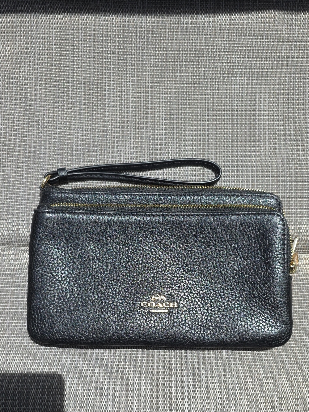 Coach Black Pebbled Leather Double-Zip Wristlet
